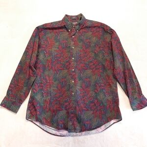Roundtree Yorke Mens Vintage Canyon Cloth Button Shirt L Burgundy Floral Pattern